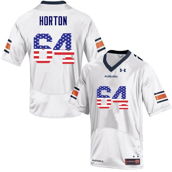 Men #64 Mike Horton Auburn Tigers USA Flag Fashion College Football Jerseys-White